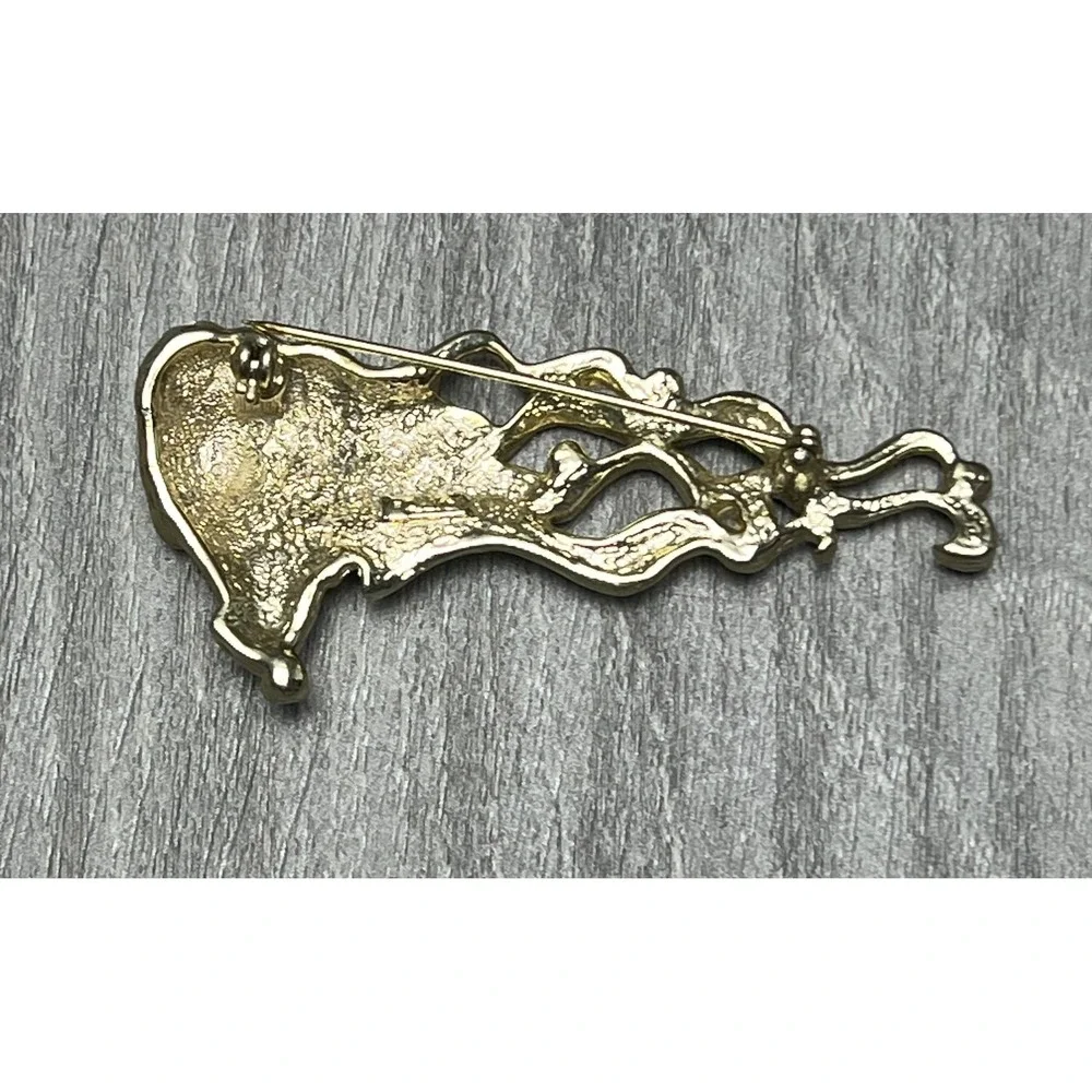AJC Vintage Gold Tone Wavy Hair Woman Face Brooch Pin Clear‎ Rhinestones
